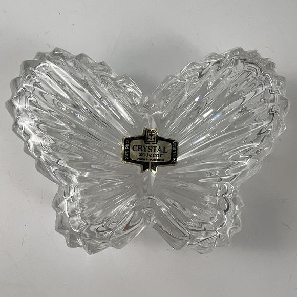 Butterfly Shape Trinket Ring Gift‎ Box Zajecar 24% Lead Crystal Yugoslavian Vtg - Picture 1 of 12